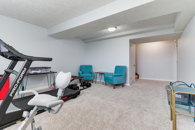 2738 Wharton Way, Normal, IL 61761 - exercise room with a textured ceiling, carpet flooring, and baseboards