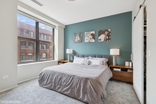 849 N Franklin St Unit 618, Chicago, IL 60610 - carpeted bedroom with a barn door and baseboards