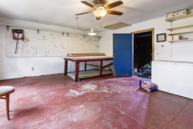 8530 N Kishwaukee Rd, Stillman Valley, IL 61084 - below grade area with a workshop area and ceiling fan