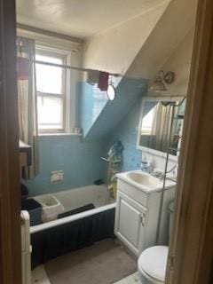 bathroom with plenty of natural light, vanity, toilet, and a bathtub
