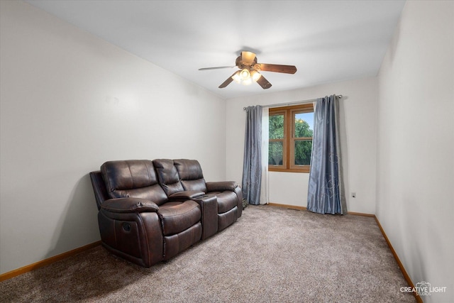 916 Shady Ln, Aurora, IL 60506 - living area with carpet, a ceiling fan, and baseboards