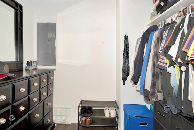 23246 S Malibu Dr, Manhattan, IL 60442 - walk in closet with electric panel and wood finished floors