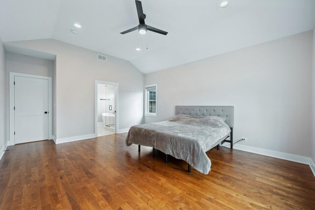 8029 98th St, Palos Hills, IL 60465 - bedroom featuring vaulted ceiling, baseboards, wood finished floors, recessed lighting, and a ceiling fan