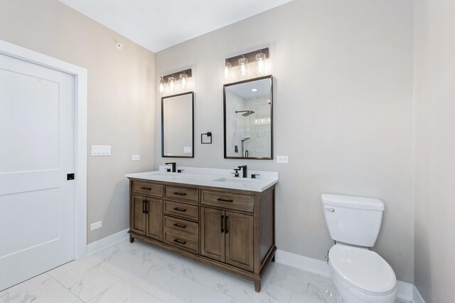 8029 98th St, Palos Hills, IL 60465 - full bath with baseboards, marble look tile flooring, a shower, and toilet