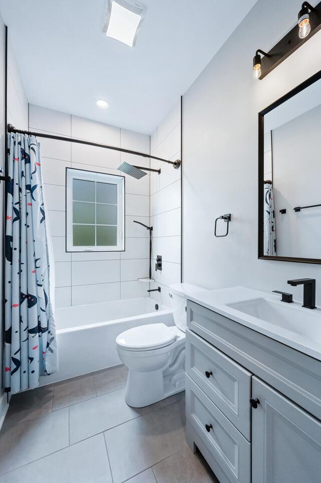 8029 98th St, Palos Hills, IL 60465 - bathroom with tile patterned flooring, shower / tub combo, toilet, vanity, and recessed lighting