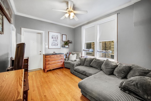 838 N Maplewood Ave Unit 1R, Chicago, IL 60622 - living area with a ceiling fan, light wood finished floors, and ornamental molding