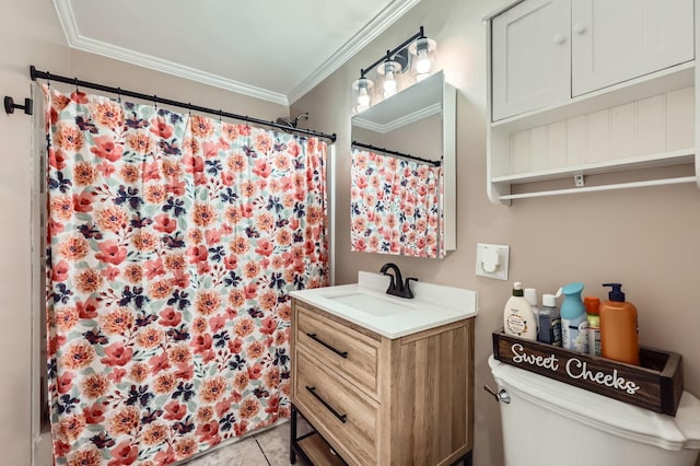 3007 Falcon Ct W, Rolling Meadows, IL 60008 - full bath featuring vanity, toilet, ornamental molding, curtained shower, and tile patterned flooring