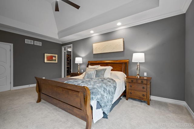 4336 Winterberry Ave, Naperville, IL 60564 - carpeted bedroom featuring ornamental molding, recessed lighting, vaulted ceiling, baseboards, and a raised ceiling