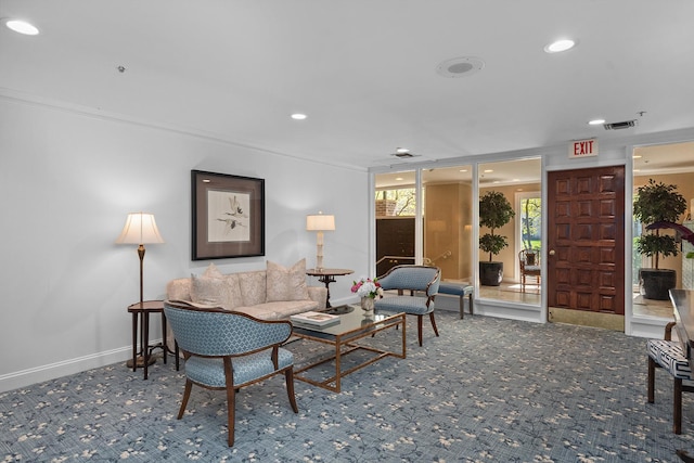 140 Franklin Pl Unit 106, Lake Forest, IL 60045 - living area with carpet flooring, ornamental molding, recessed lighting, and baseboards