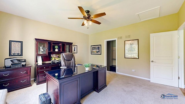 532 Nunda Trl, Crystal Lake, IL 60012 - office space featuring light carpet, a ceiling fan, attic access, and baseboards