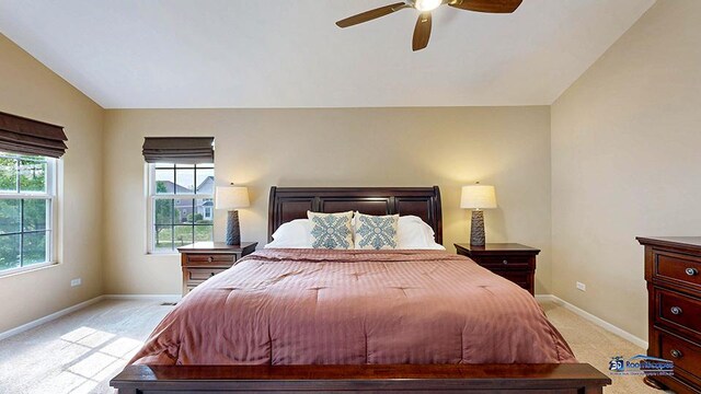 532 Nunda Trl, Crystal Lake, IL 60012 - bedroom with light carpet, baseboards, lofted ceiling, and a ceiling fan