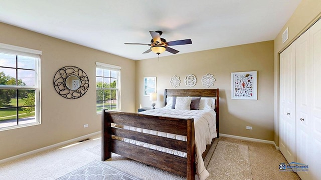 532 Nunda Trl, Crystal Lake, IL 60012 - bedroom featuring light colored carpet, baseboards, a closet, and ceiling fan