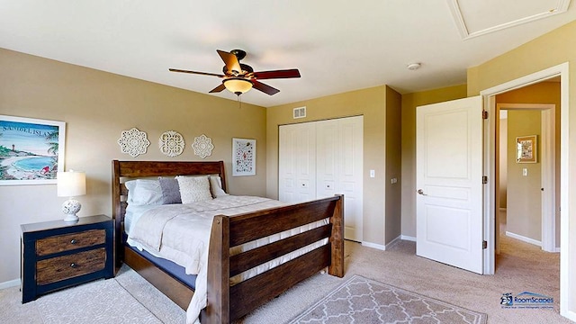 532 Nunda Trl, Crystal Lake, IL 60012 - bedroom with a closet, light carpet, baseboards, and a ceiling fan