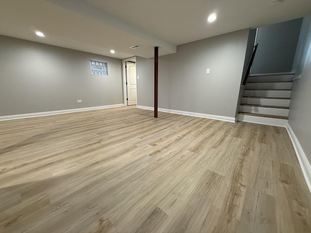 2620 W 36th Pl, Chicago, IL 60632 - finished below grade area featuring light wood-style flooring, recessed lighting, baseboards, and stairway