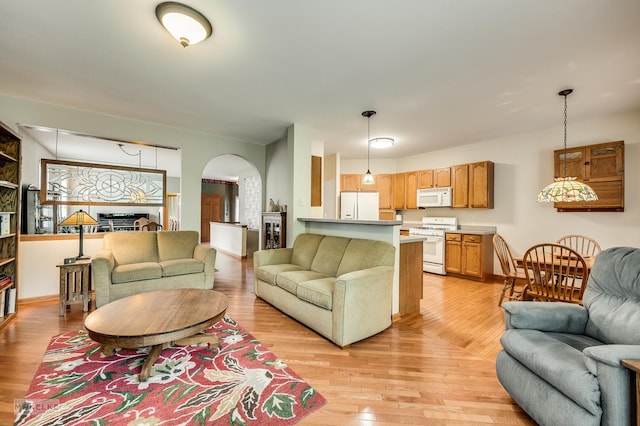 507 Parkland Ct, Oswego, IL 60543 - living area with arched walkways and light wood-type flooring