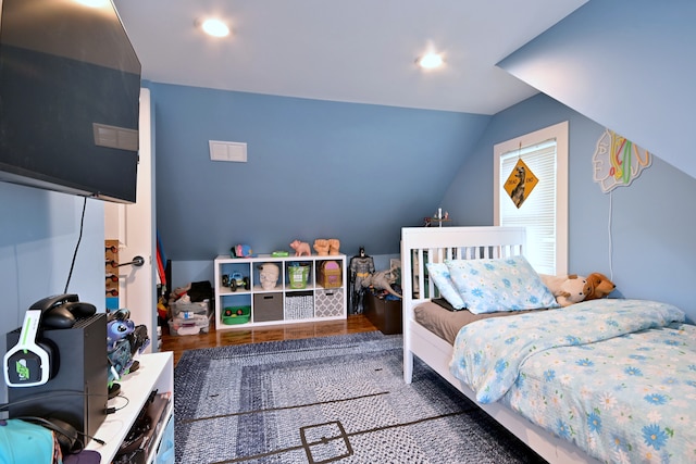 4200 Judd St, Schiller Park, IL 60176 - bedroom featuring vaulted ceiling, wood finished floors, and recessed lighting