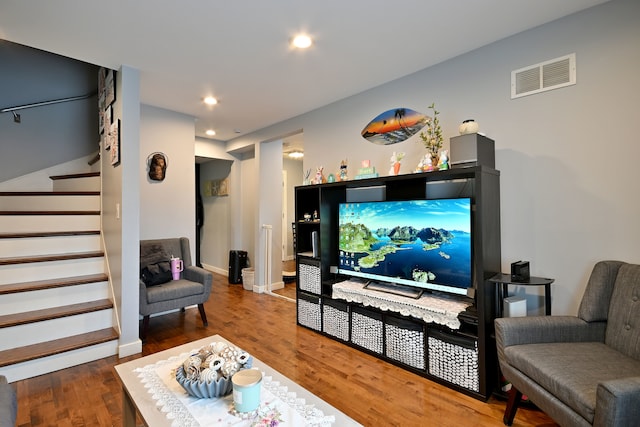 4200 Judd St, Schiller Park, IL 60176 - living area featuring stairway, recessed lighting, wood finished floors, and baseboards
