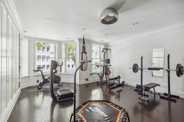 69 E Cedar St, Chicago, IL 60611 - workout room with crown molding, hardwood / wood-style flooring, baseboards, and recessed lighting