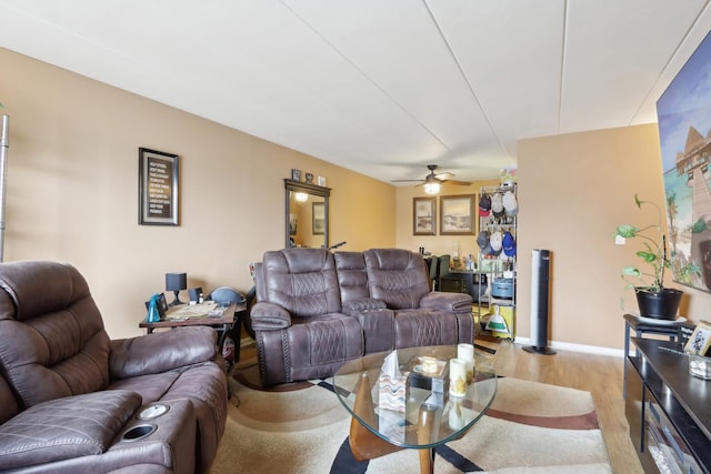 915 Graceland Ave Unit 1E, Des Plaines, IL 60016 - living area with light wood finished floors, a ceiling fan, and baseboards