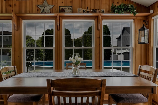 18132 Crystal Ln, Lansing, IL 60438 - dining space with wood walls and lofted ceiling