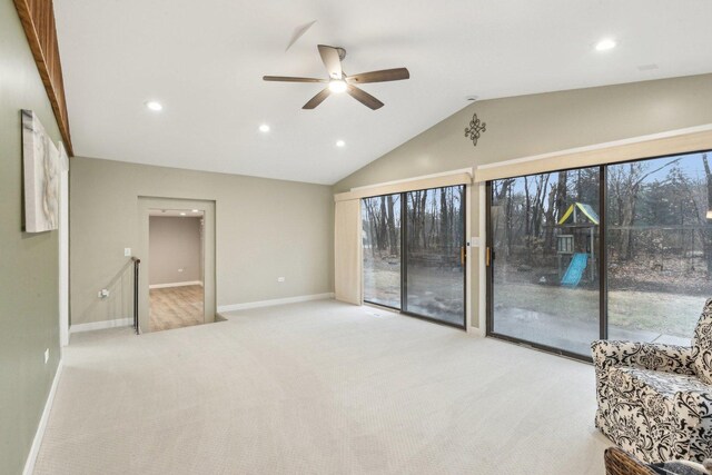 32225 N Pine Ave, Grayslake, IL 60030 - carpeted spare room featuring ceiling fan, vaulted ceiling, recessed lighting, and baseboards
