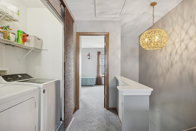 596 N Triumph Ct, Hainesville, IL 60073 - washroom with washing machine and dryer and light colored carpet