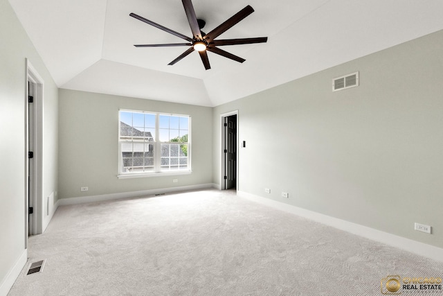 23653 W Ewing Dr, Plainfield, IL 60586 - unfurnished room with light colored carpet, a ceiling fan, lofted ceiling, and baseboards