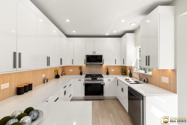 23653 W Ewing Dr, Plainfield, IL 60586 - kitchen with appliances with stainless steel finishes, a sink, modern cabinets, white cabinets, and tasteful backsplash