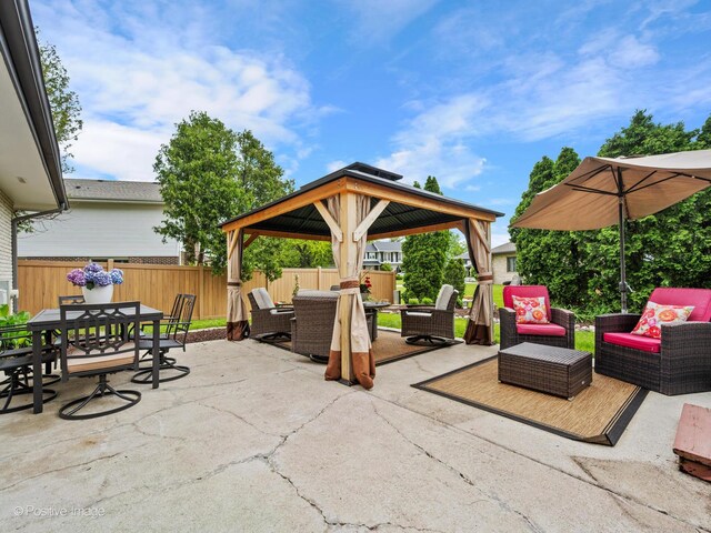 7235 Kiowa Ln, Palos Heights, IL 60463 - view of patio / terrace featuring outdoor dining area, a gazebo, and an outdoor living space