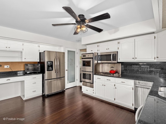 7235 Kiowa Ln, Palos Heights, IL 60463 - kitchen featuring appliances with stainless steel finishes, a ceiling fan, open shelves, and white cabinetry