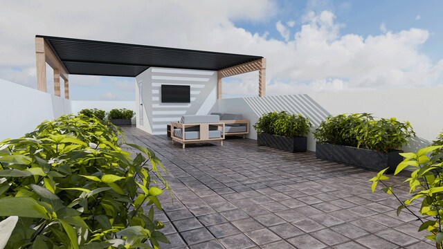 fenced backyard featuring a patio area and an outdoor living space