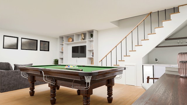 rec room featuring wood finished floors and billiards