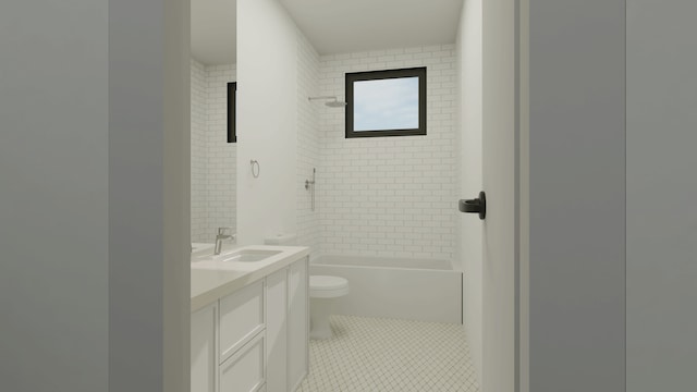 full bathroom with toilet, vanity, and shower / bathtub combination