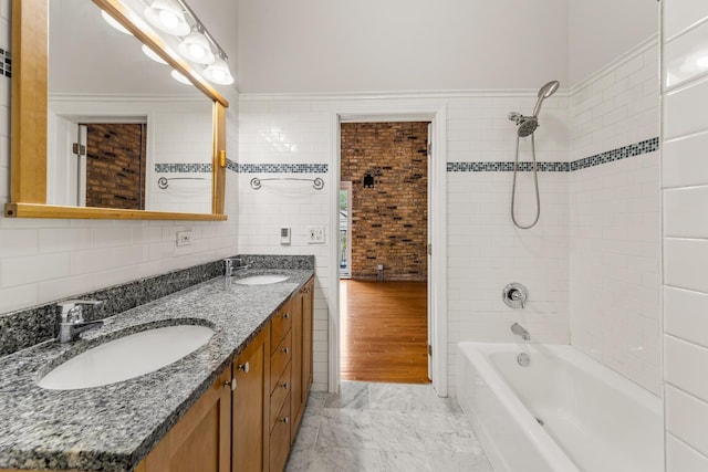 1012 W Diversey Pkwy Unit 2, Chicago, IL 60614 - full bath with tub / shower combination, double vanity, and marble finish flooring