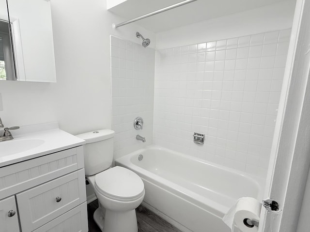 217 Davis Ln, Bolingbrook, IL 60440 - bathroom with toilet, shower / bathtub combination, vanity, and wood finished floors