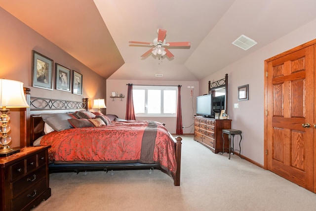 8147 Nielsen Dr, Tinley Park, IL 60477 - bedroom with lofted ceiling, light carpet, and a ceiling fan