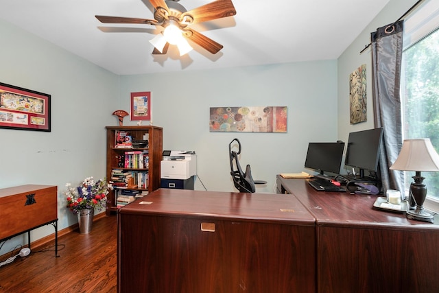 8147 Nielsen Dr, Tinley Park, IL 60477 - home office featuring dark wood-style flooring and a ceiling fan