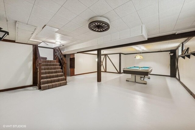 10 N Waverly Pl, Mount Prospect, IL 60056 - finished basement with stairs, baseboards, and billiards table