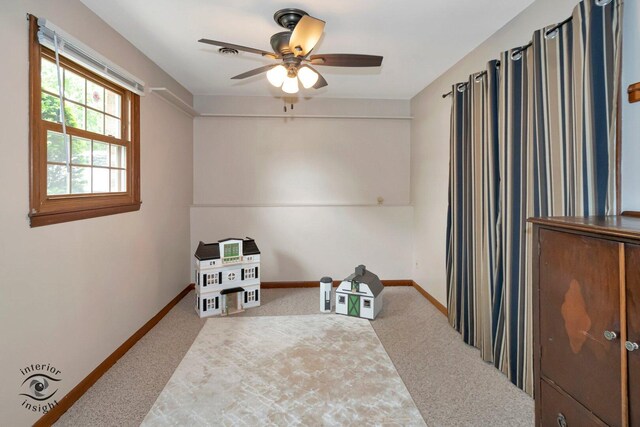 623 Woodstock Ln, Bourbonnais, IL 60914 - game room featuring carpet flooring, baseboards, and ceiling fan