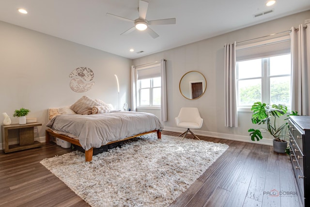 2860 N Milwaukee Ave Unit 2S, Chicago, IL 60618 - bedroom with dark wood finished floors, baseboards, recessed lighting, and a ceiling fan