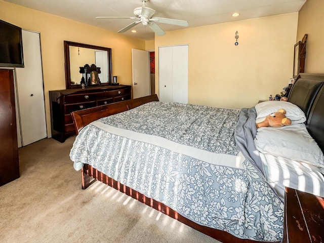 1703 S Ruble St, Chicago, IL 60616 - bedroom featuring carpet floors, a ceiling fan, recessed lighting, and a closet