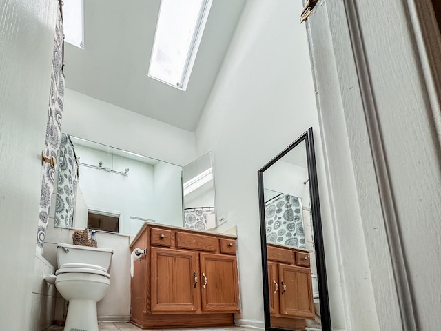 1703 S Ruble St, Chicago, IL 60616 - bathroom featuring high vaulted ceiling and a skylight
