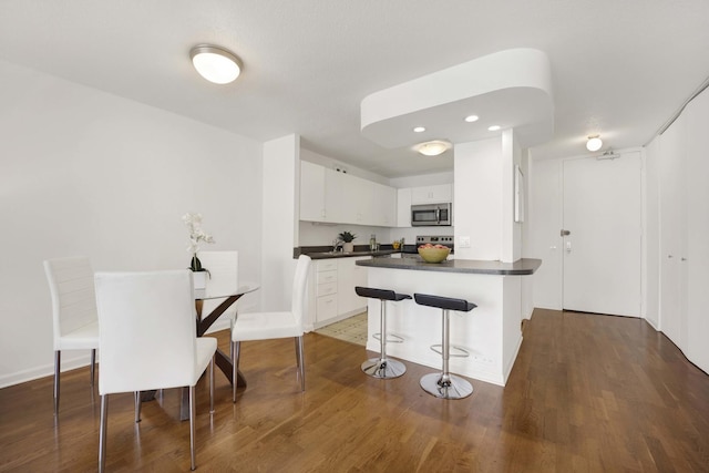 405 N Wabash Ave Unit 1002, Chicago, IL 60611 - kitchen featuring stainless steel appliances, dark countertops, white cabinetry, dark wood finished floors, and recessed lighting