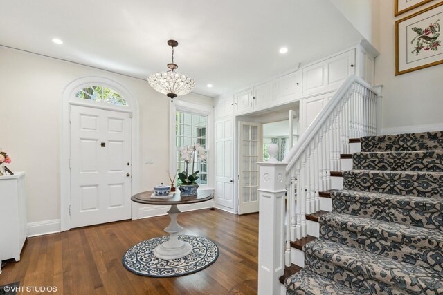 550 Rosemary Rd, Lake Forest, IL 60045 - entrance foyer featuring stairs, dark wood-style flooring, a chandelier, baseboards, and recessed lighting