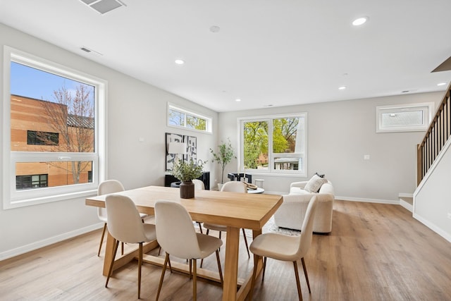 944 Beloit Ave Unit 2, Forest Park, IL 60130 - dining space featuring light wood-style flooring, baseboards, recessed lighting, and stairs