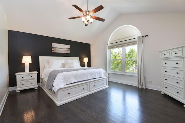 1112 Laurel Ln, Gurnee, IL 60031 - bedroom featuring vaulted ceiling, dark wood-type flooring, baseboards, and a ceiling fan