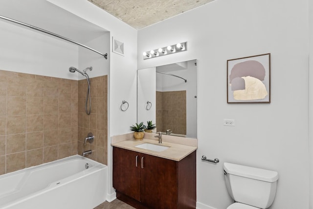 bathroom with shower / bathtub combination, toilet, and vanity