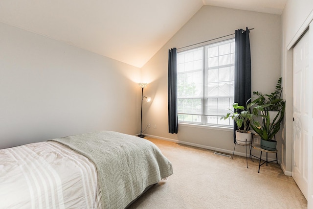 722 Amherst Dr, Sycamore, IL 60178 - bedroom with vaulted ceiling, light colored carpet, baseboards, and a closet