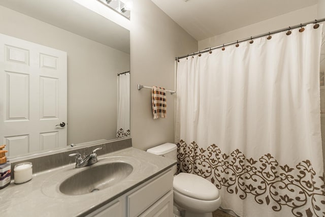 722 Amherst Dr, Sycamore, IL 60178 - bathroom with toilet, vanity, and a shower with shower curtain