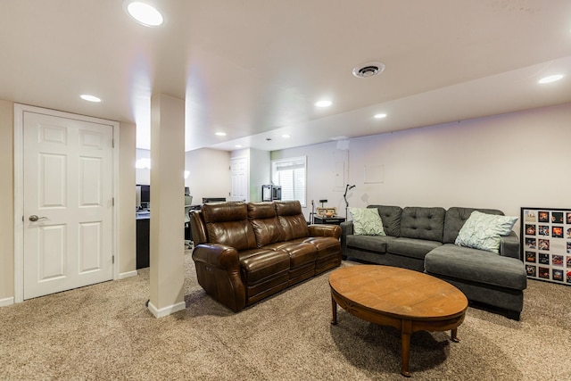 722 Amherst Dr, Sycamore, IL 60178 - living room featuring light colored carpet, recessed lighting, and baseboards